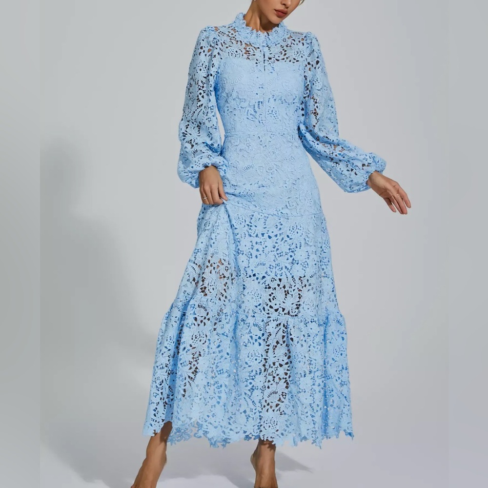 Elegant Blue Lace Dress